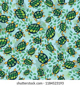 Swimming Turtle Seamless Vector Pattern, Hand Drawn Animal Illustration for Summer Fashion Prints, Ocean Packaging Wrap, Kids Fashion Print, Beach Apparel, Stationery , Under the Sea Nursery Backdrops