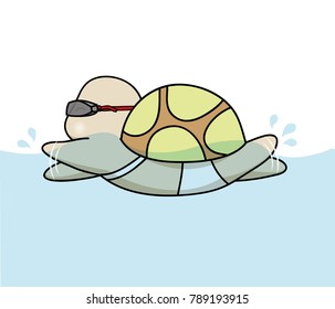 Swimming Turtle, Vector illustration