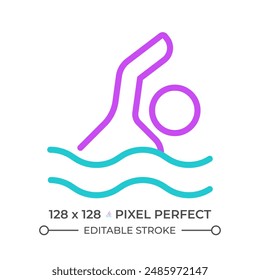 Swimming two color line icon. Physical activity. Water sports. Active lifestyle. Workout, training bicolor outline symbol. Duotone linear pictogram. Isolated illustration. Editable stroke