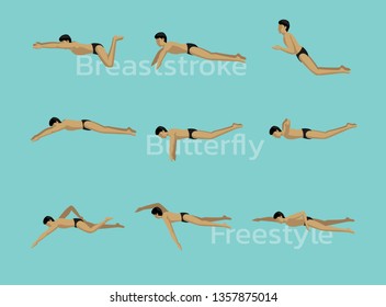 Swimming Type Poses Animation Motion Sequence Cartoon Vector