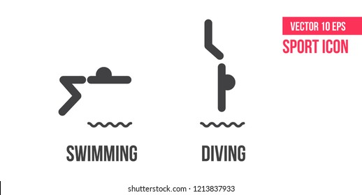 Swimming und diving sign icon, logo. Set of summer sports vector line icons, logo. athlete pictogram