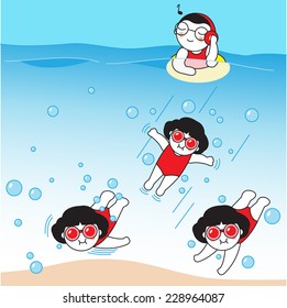 Swimming Vacations characters illustration