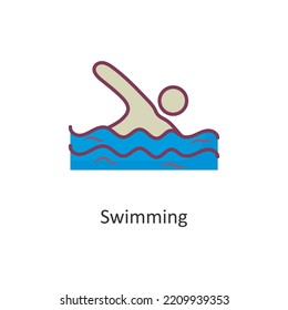 Schwimmen Vektorgefüllte Umriss Design Illustration. Workout-Symbol auf weißem Hintergrund EPS10-Datei