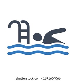 Icono del vector de natación en fondo blanco