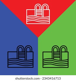 Swimming Vector icon, Outline style, isolated on Red, Blue and Green Background.