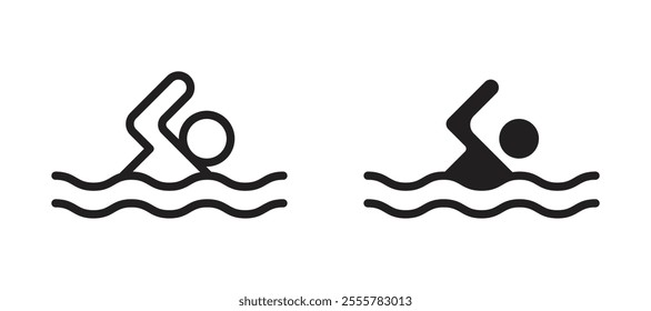 Swimming vector icon set in black color.