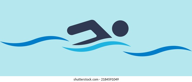 Schwimmen, Vektorsymbol. Schwimmer Mann und Welle. Schwimmbad oder Meer. Informationen für die Person.