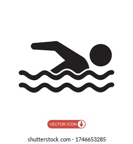 Swimming In Water Icon, Swim Area Information Sign Or Symbol, Vector Illustration