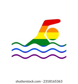 Swimming water sport sign. Rainbow gay LGBT rights colored Icon at white Background. Illustration.