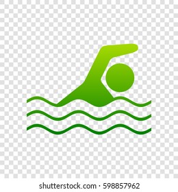 Swimming water sport sign. Vector. Green gradient icon on transparent background.