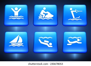 Swimming and Water Sports on Blue Square Buttons