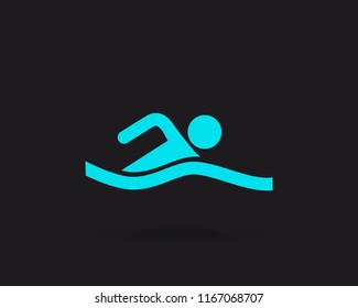Swimming web icon vector isolated on black background, EPS 10, top view