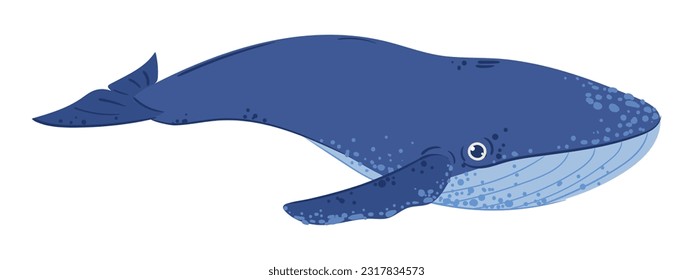 Ballena nadando. Caricatura océano criatura ballena linda, animal submarino de mamífero marino ilustración vectorial plana sobre fondo blanco