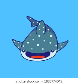 Swimming Whale Shark Mascot. Cute Happy Character, Kawaii, and Colorful Suite for Kids, Stickers, and Drawings. Animal Icon Concept. Flat Cartoon Vector Illustration Isolated.