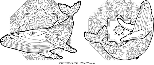 Swimming whales for anti stress Coloring Page.