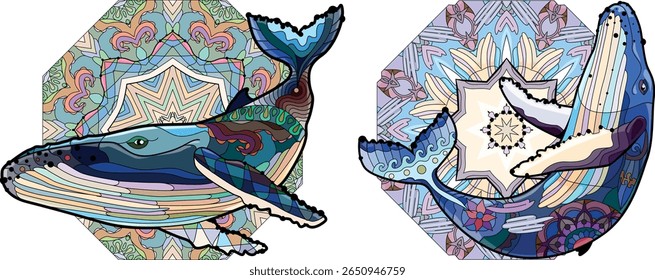 Swimming whales for anti stress Coloring Page.
