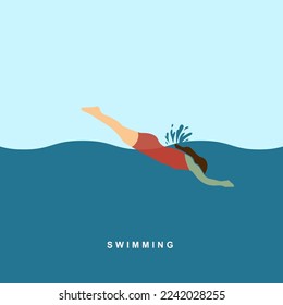 Swimming woman - modern colorful vector cartoon character illustration