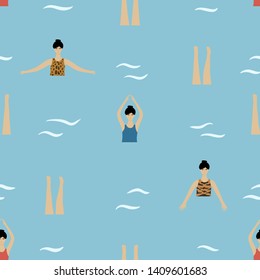 Mujeres nadando en el océano. Ilustración de verano del vector