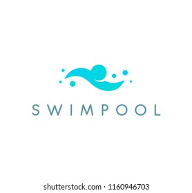 Swimpool logo vector logo. Swimming pool icon. Human is swimming, abstract blue illustration on white background.