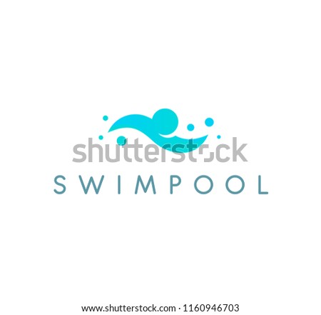 Swimpool logo vector logo. Swimming pool icon. Human is swimming, abstract blue illustration on white background.