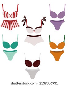 swimsuit bikini set tropical vibe vector white background 