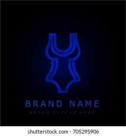 Swimsuit blue chromium metallic logo