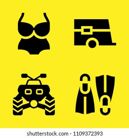 swimsuit, caravan, flippers and quad vector icon set. Sample icons set for web and graphic design
