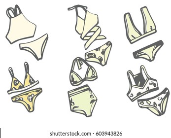 Swimsuit collection hand drawn. Set