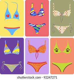 Swimsuit decorated colored model isolated (vector set)