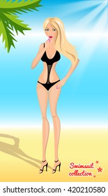 Swimsuit female collection, black swimsuit, bikini, beach, palm