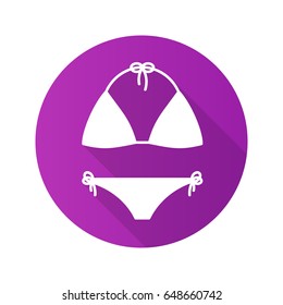 Swimsuit flat design long shadow glyph icon. Bikini swim suit. Vector silhouette illustration