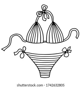 swimsuit fo women, summer clothes line vector illustraion hand-drawn doodles isolated fo white background