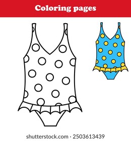 Swimsuit for girls Coloring page , kids activity , cute polka dot design on swim suit 