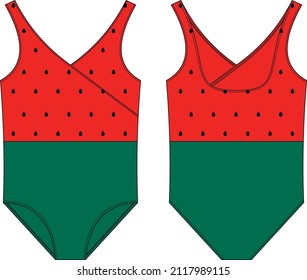 Swimsuit for girls. Fashion Illustration. Technical drawing