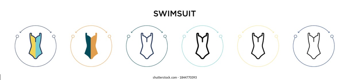 Swimsuit icon in filled, thin line, outline and stroke style. Vector illustration of two colored and black swimsuit vector icons designs can be used for mobile, ui, web