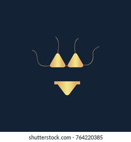 Swimsuit icon flat. Simple gold pictogram on dark background. Vector illustration symbol