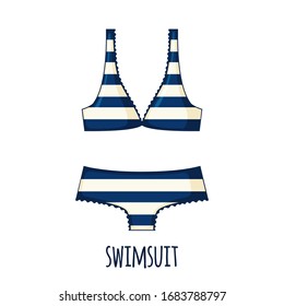 Swimsuit icon in flat style isolated on white background. Striped Swimming suit. Vector illustration.