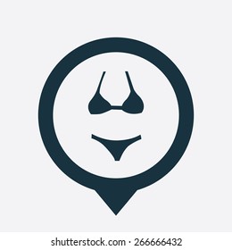 swimsuit icon map pin on white background
