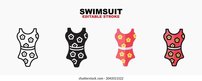 Swimsuit icon symbol set of outline, solid, flat and filled outline style. Isolated on white background. Editable stroke vector icon.