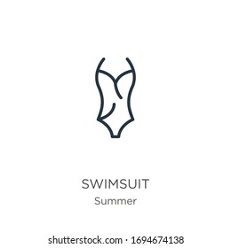Badeanzug-Symbol. Dünne lineare Badebekleidung Umriss Symbol einzeln auf weißem Hintergrund aus der Sommerkollektion. Vektorillustration der Linie, Symbol für Web und Mobilfunk