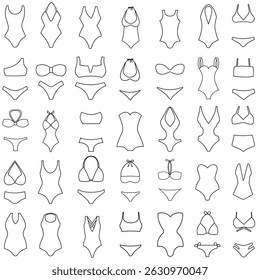 Ícone de maiô com conjunto de vetores. Coleção de sinais de ilustração Leotard. Símbolo ou logotipo de maiô.