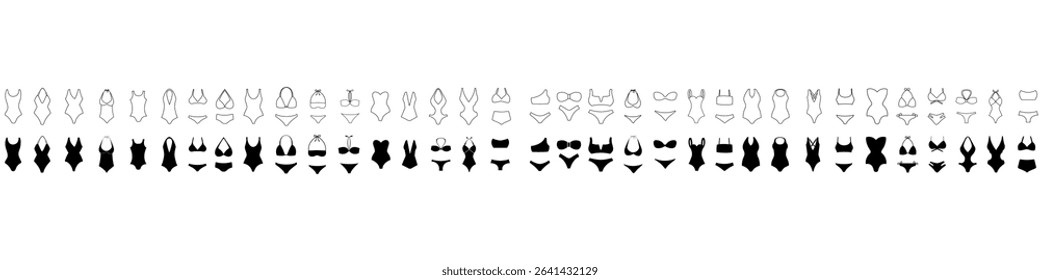 Swimsuit icon vector set. Leotard illustration sign collection. Swimming suit symbol or logo. Swimsuits web icons set.