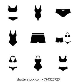 Swimsuit icons. set of 9 editable filled swimsuit icons such as swim suit, swimsuit