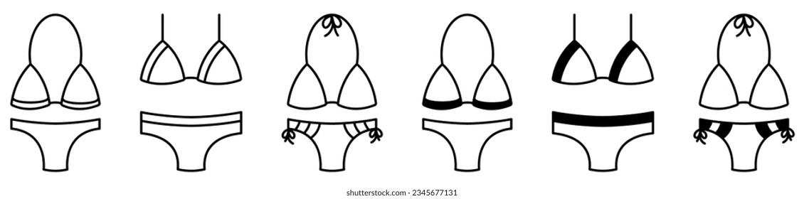 Swimsuit icons set. Separate bras and panties. Vector illustration isolated on white background