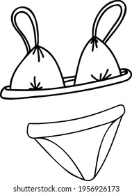Swimsuit illustration in doodle style on white background. Female fashion clothing element 