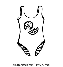 Swimsuit with lemon print . Vector  isolated