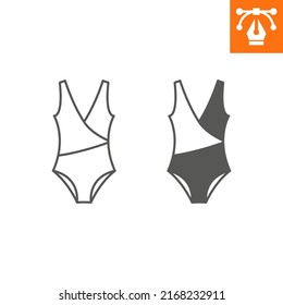 Línea de traje de baño e icono sólido, icono de estilo de contorno para sitio web o aplicación móvil, ropa de baño y ropa, icono de vector de traje de baño, ilustración vectorial simple, gráficos vectoriales con trazos editables