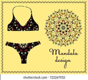 Swimsuit with mandala, swimsuit design, ornament on clothes, fashionable style