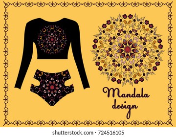 Swimsuit with mandala, swimsuit design, ornament on clothes, fashionable style. sports swimsuit. boho style