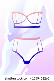 Swimsuit on abstract background. For postcards, posters, invitations and business cards. Vector illustration. Summer poster.